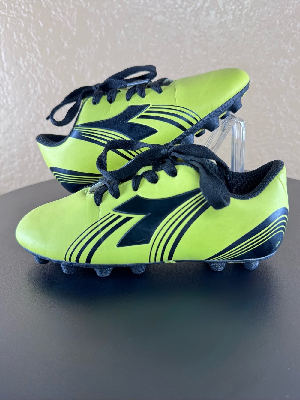 Diadora Neon Green and Black Kids Soccer Cleats